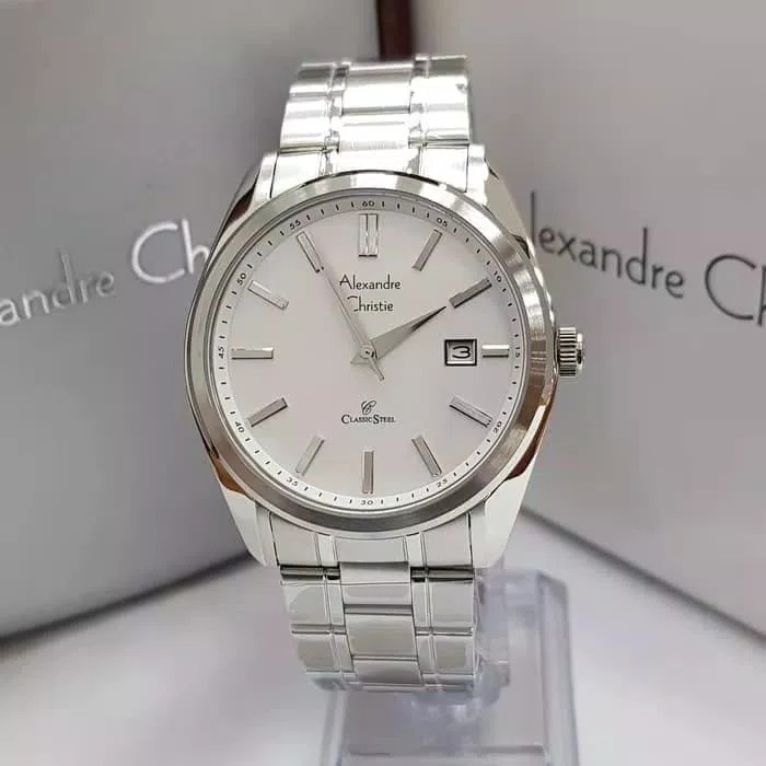 Jam Tangan Couple Alexandre Christie 8514 AC8514 AC 8514 Silver Original Stainless Steel