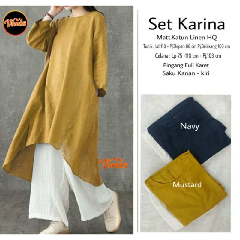 Set Karina Setelan tunik katun linen kulot jumbo