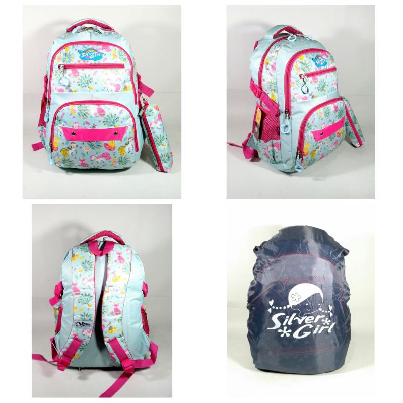 Silver Girl 70762S Tas Ransel Sekolah  Laptop Cewe 14inchi + Raincover + Tmpt Pensil Produk Alto