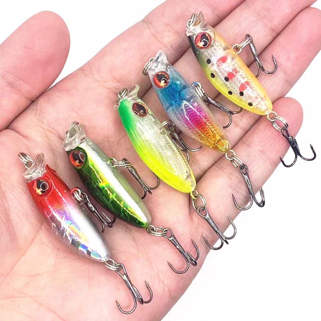 Shengyao 1Pcs Mini Popper Umpan Pancing Minnow 4.3cm 3.1g Fishing Lure Swimbait Bass Wobbler Kail Memancing Bait Crank Floating Tackle