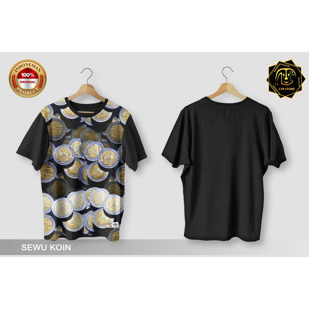 [ BAYAR DI TEMPAT ] BAJU PRINTING GAMBAR UANG SEWU KOIN -  KAOS DISTRO ORIGINAL GAMBAR RUPIAH MATA U