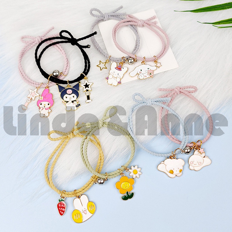 2 Pcs Gelang Magnet - 1 Pasang Gelang Couple Magnet Karet Desain Kuromi Cinnamoroll Wanita &amp; Pria