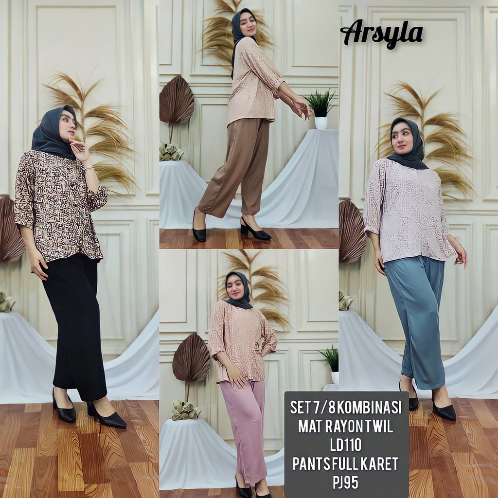 ARSYLA SET KOMBINASI LENGAN 7/8 TWILL//ONE SET ANDIN MOTIF BUNGA//SETCEL MAMA ROSSA