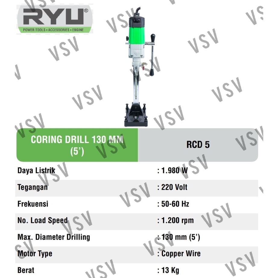 RYU RCD5 Mesin Bor Coring 130mm / 5&quot; Coring Drill 5inchi Mesin Koring