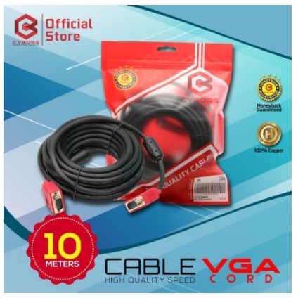 Cable vga cyborg 10 meter gold plated m-m 1080p Full HD for pc laptop monitor tv projector - Kabel vga 10m male