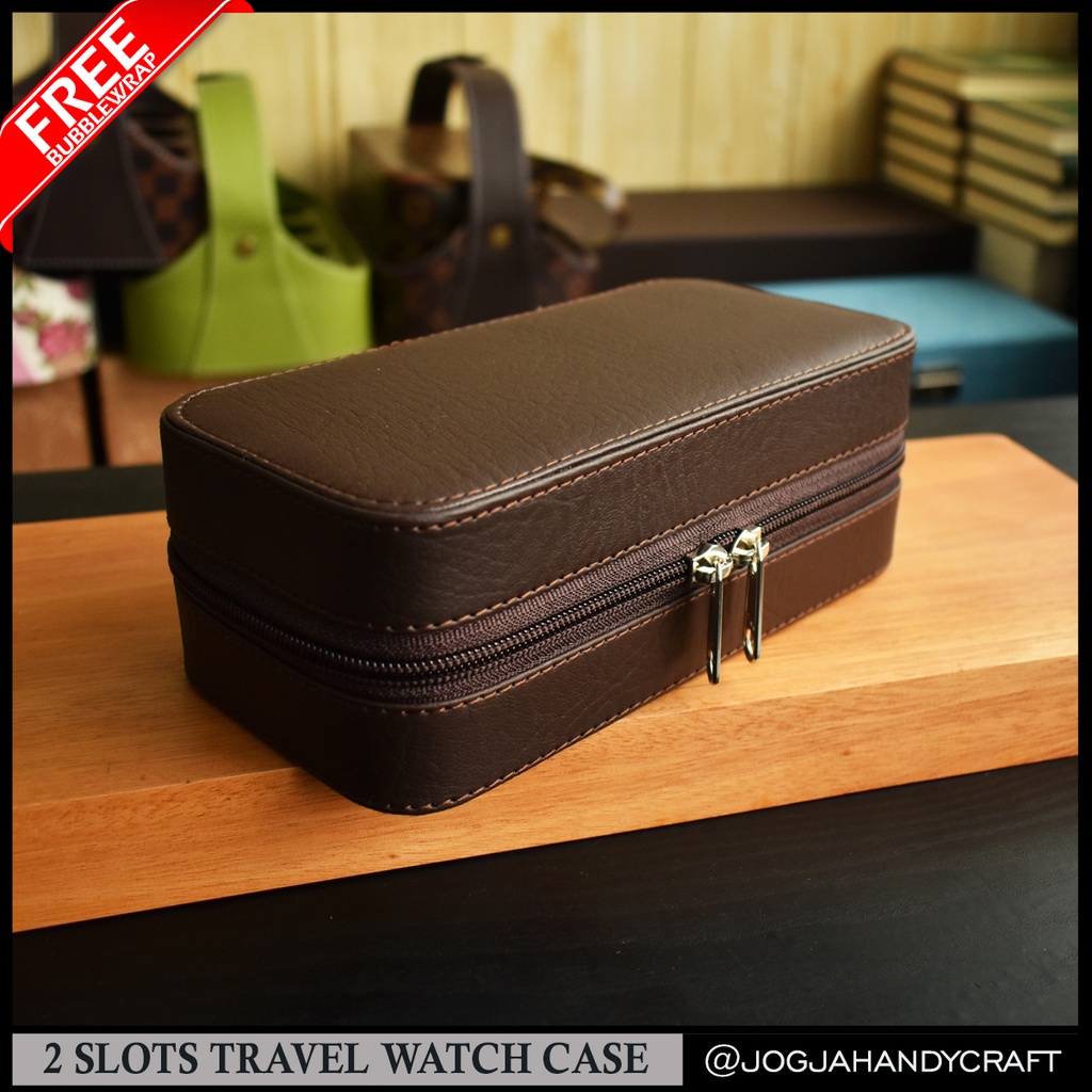 Kotak Tempat Jam Tangan 2 Slot Travel Leather Watch Case