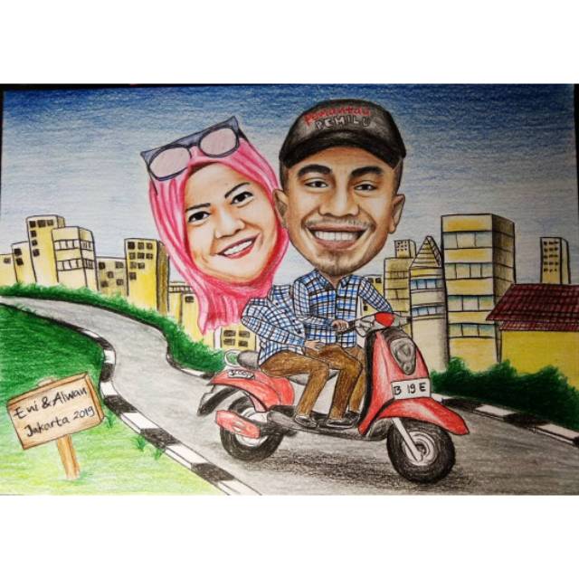 

Sketsa wajah karikatur couple A4 A3 + frame