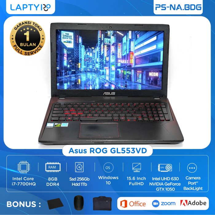 Laptop Gaming Asus ROG/Intel Core i7 gen 7/Ram 8Gb/Ssd 256Gb + Hdd 1Tb