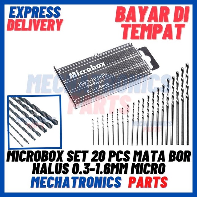 [5620] MICROBOX SET 20 PCS MATA BOR HALUS 0.3-1.6MM MICRO HSS TWIST DRILLS BIT