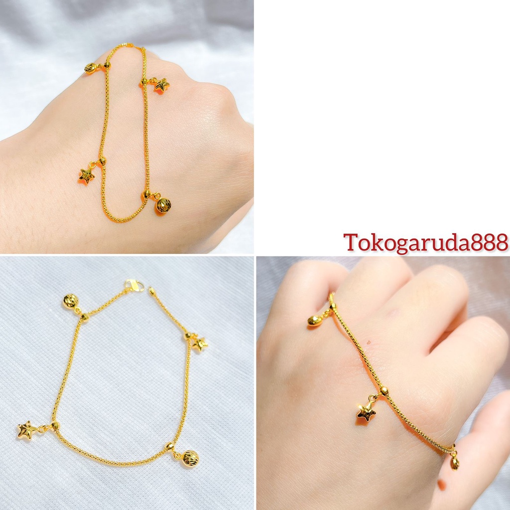 Gelang anak dan dewasa emas asli kadar 700 70% 16k rantai tangan charm love bintang star kilat segi ringan 2 gram gr g