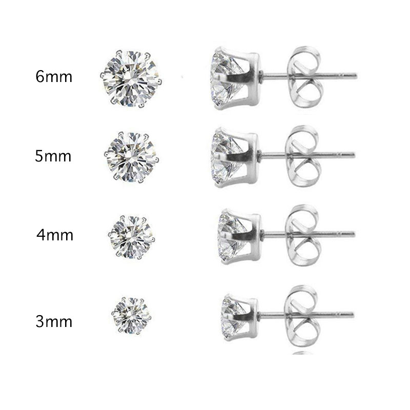 Anting Tindik Bahan Titanium Steel Aksen Zirkon Gaya Korea Untuk Pria Dan Wanita