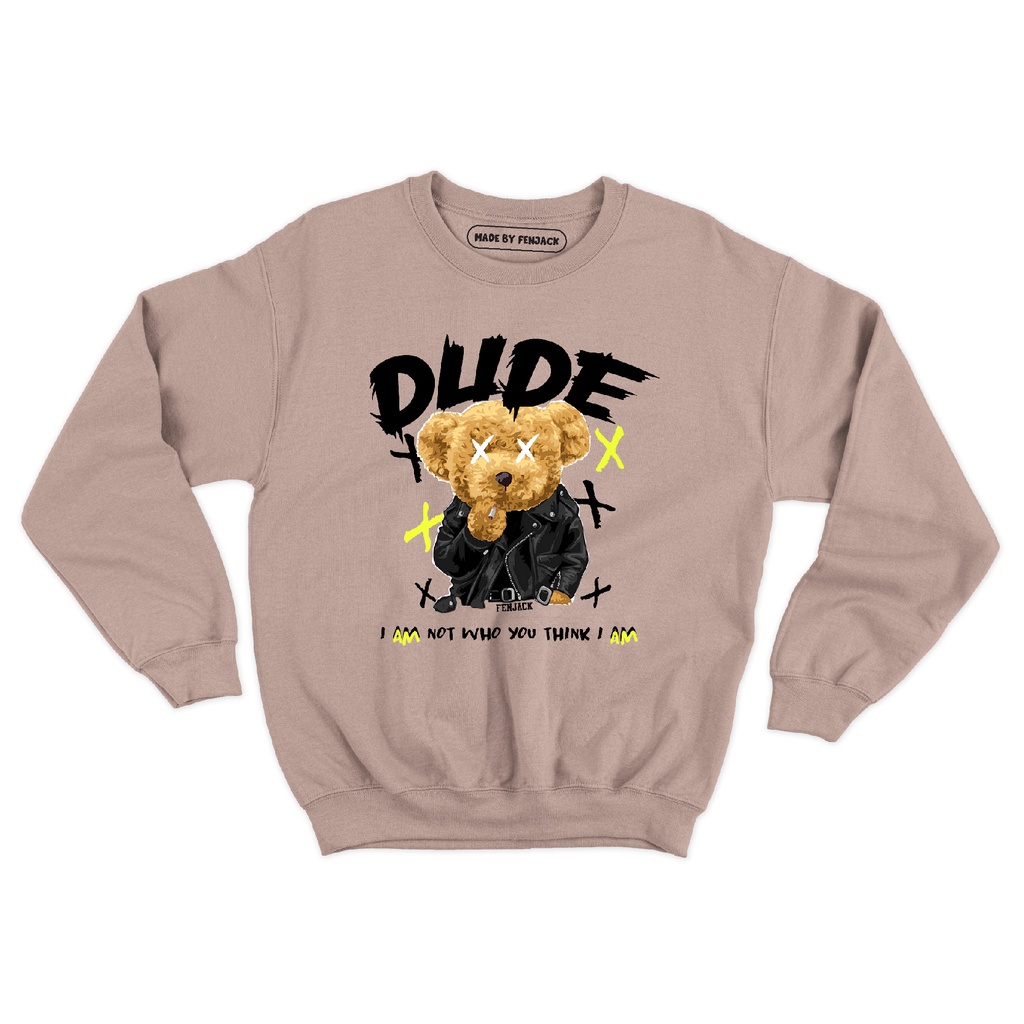 Sweaterpolos Basic Sweater DUDE BEAR ( Sablon ) Unisex Pria &amp; Wanita