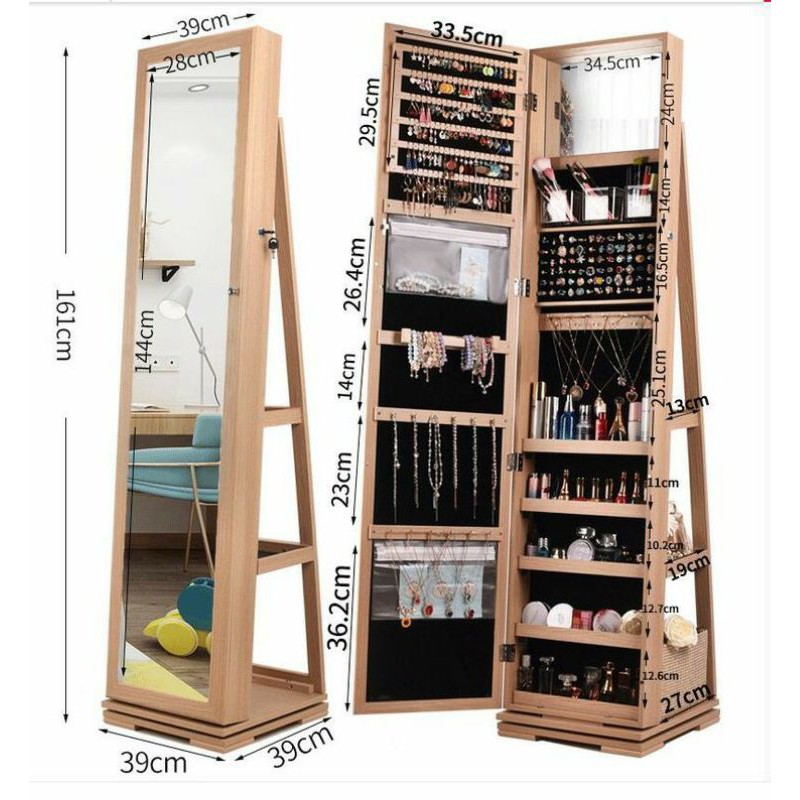 full standing mirror cermin full body kotak perhiasan lemari make up tempat perhiasan lemari kayu