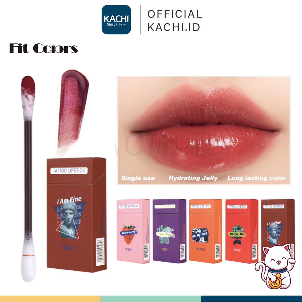 KACHI - FIT COLORS Cotton Bud Tattoo Lipstick Waterproof Lip Glaze Lipstik Tahan Lama FC008