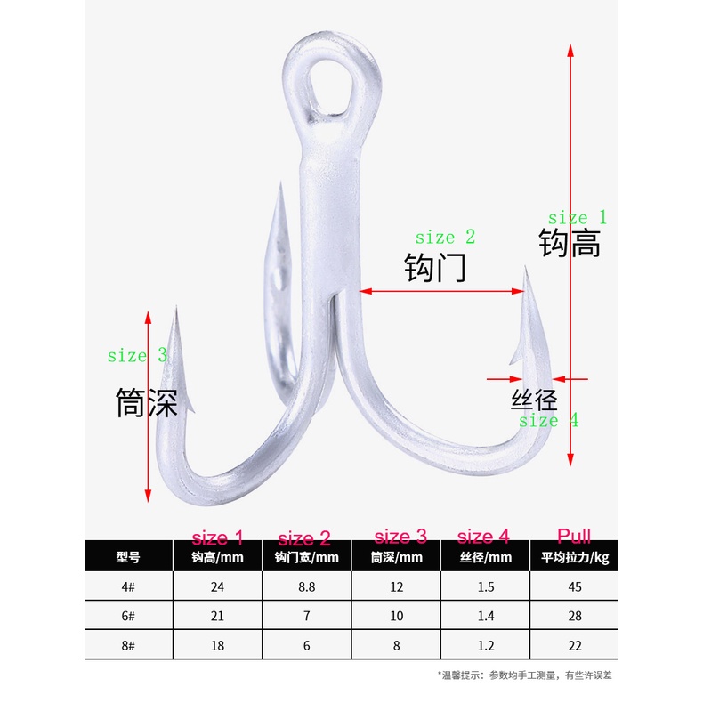 Hengjia 50Pcs / lot 1# 2# 4# 6# 8# 4x Kail Pancing Treble Bahan Carbon Steel Warna Silver