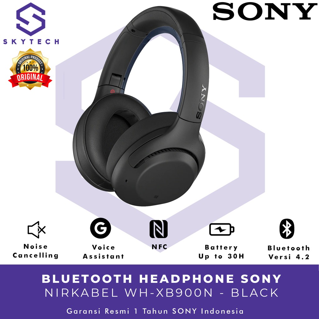 HEADSET BLUETOOTH SONY WH XB900N BLACK ORIGINAL GARANSI RESMI