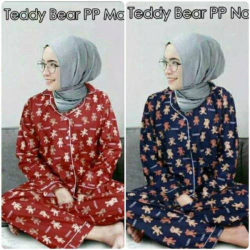 Piyama dewasa PP XL celana panjang baju panjang, katun jepang,FIT TO XL,motif TEDDY BEAR