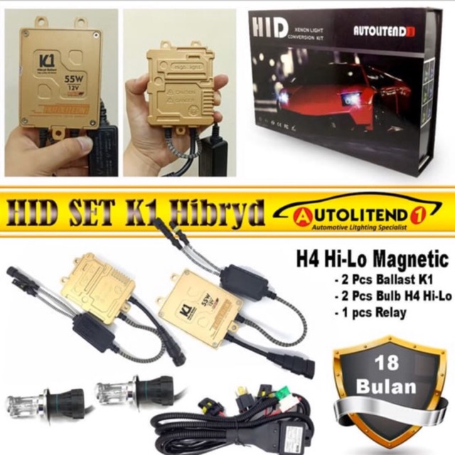 HID SET AC HIBRYD K1 55W Real H4 Hi Lo LANGSUNG TERANG GARANSI 18 Bulan ADN