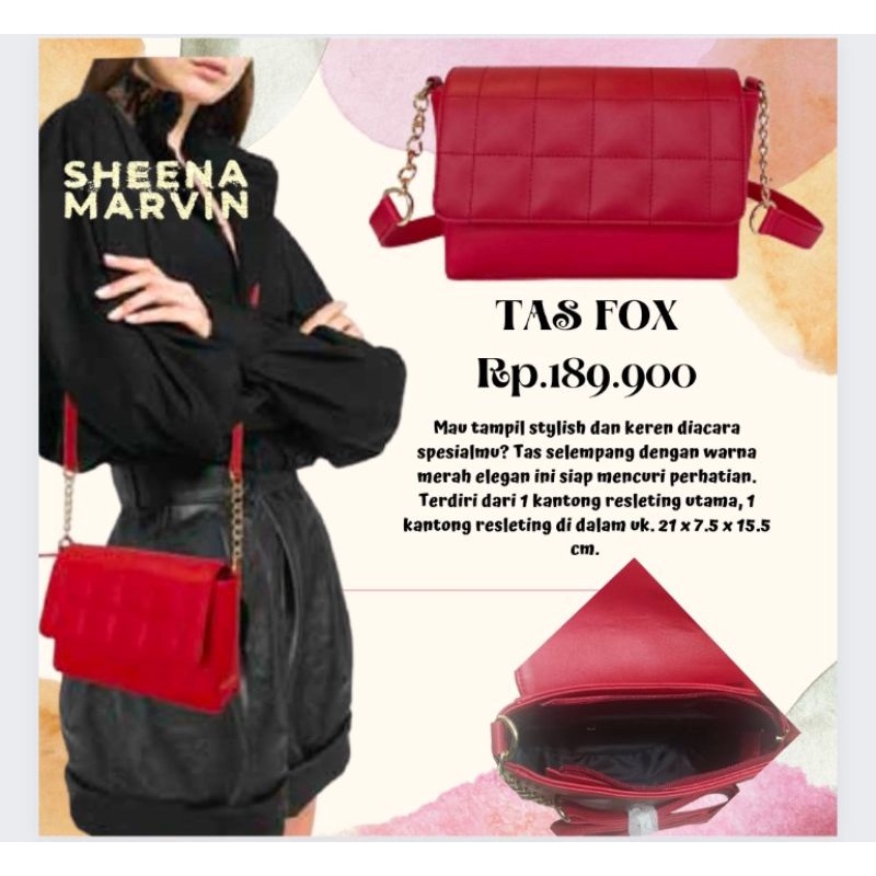 TAS FOX SHEENA MARVIN TAS SELEMPANG TALI RANTAI WARNA MERAH TAS PESTA PROMO ORIGINAL SHEENA MARVIN