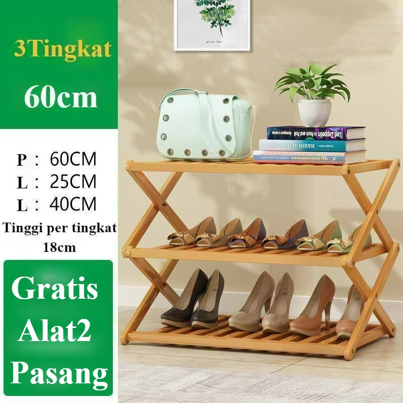 Rak Sepatu Home Indoor Yang Indah Sederhana Pintu Kamar Tidur Asrama Penyimpanan Fantastis Lipat Instalasi-Gratis Bambu Lemari Sepatu