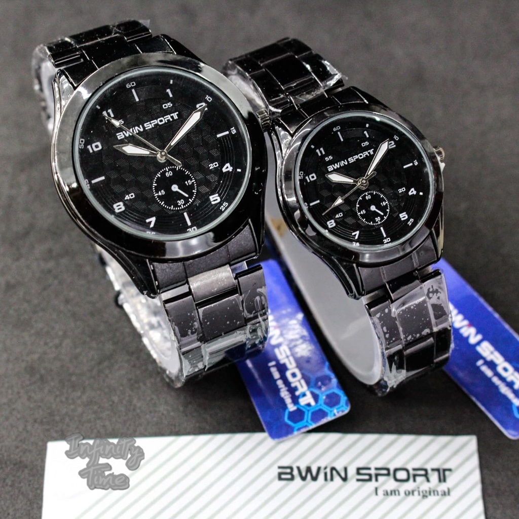 Jam Tangan Couple Awin Bwin Sport M1042G M1042L Cowok Cewek Analog Rantai Stainless Kualitas Origina