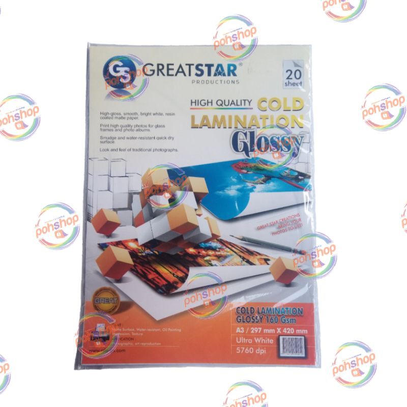 

Great Star Cold Lamination Glossy A3/160gsm 20's