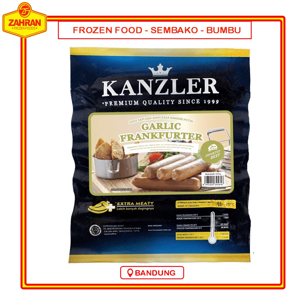 

Kanzler Garlic Frankfurter 300gr Sosis Ayam Bawang Putih Frozen Beku Bandung