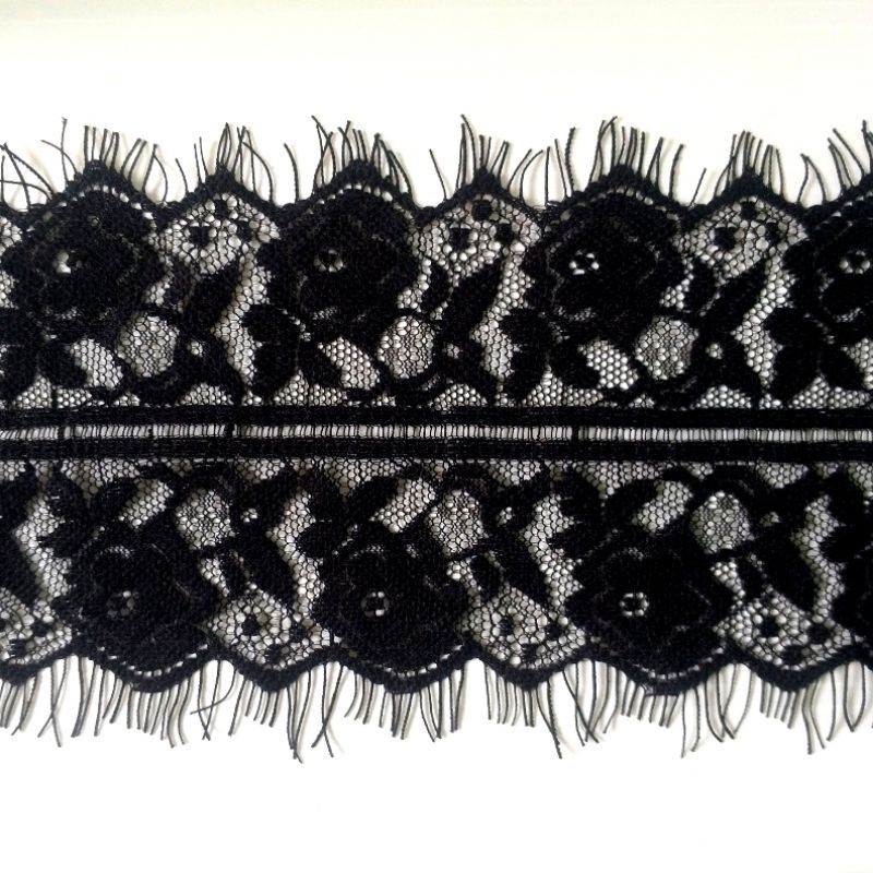 (Harga Per 3 Meter) Renda Paris Hitam 10cm Warna Hitam