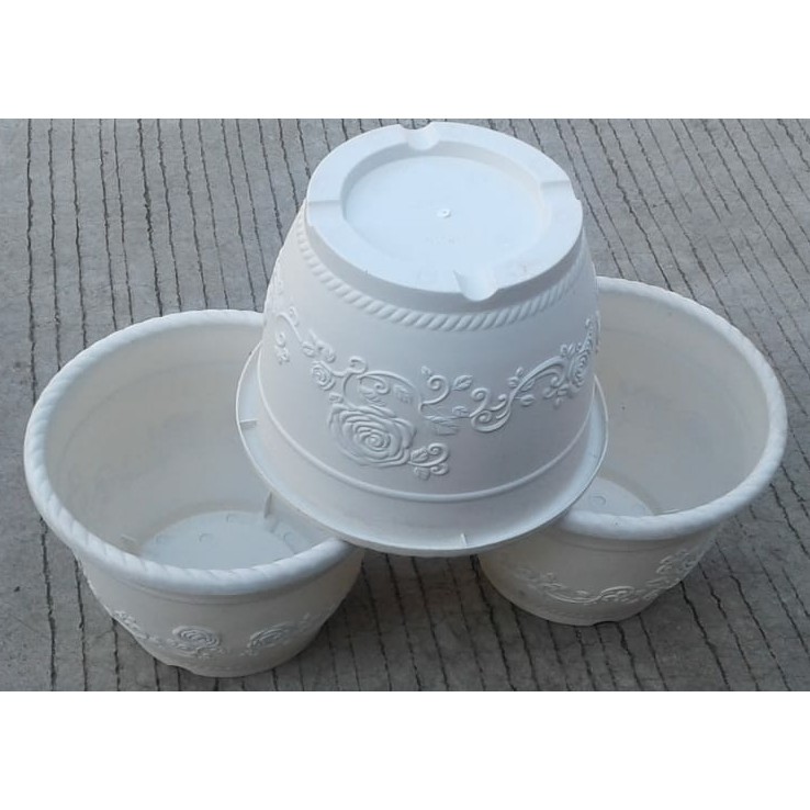 4pcs Pot Shallom Kb Glory 35 Cm Putih Motif Pot Plastik 35cm Glory Vas Bunga Putih Pot Tanaman Hias