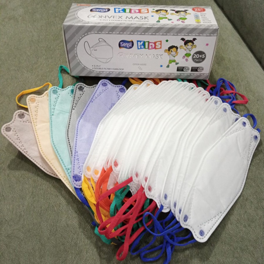 SENSI CONVEX MASK KIDS EARLOOP 5PLY MASKER SENSI CONVEX JUNIOR / ANAK EARLOOP 5 PLY ISI 25PCS