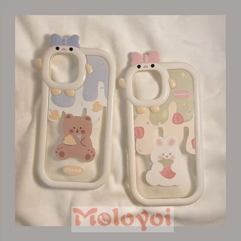 Soft Case TPU Motif Kartun Beruang / Kelinci / Es Krim 3D Untuk IPhone 7 8 14 Plus 13 11 12 14 Pro MAX 6 6S XR X XS MAX SE