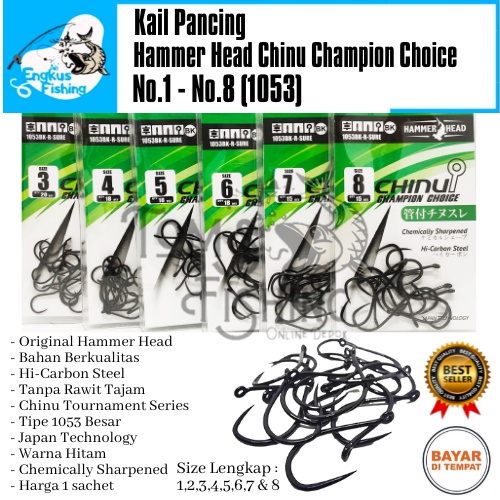 Kail Pancing Hammer Head Chinu Champion Choice 1053 Besar (No.1 - No.8) Hitam Tanpa Rawit - Engkus Fishing
