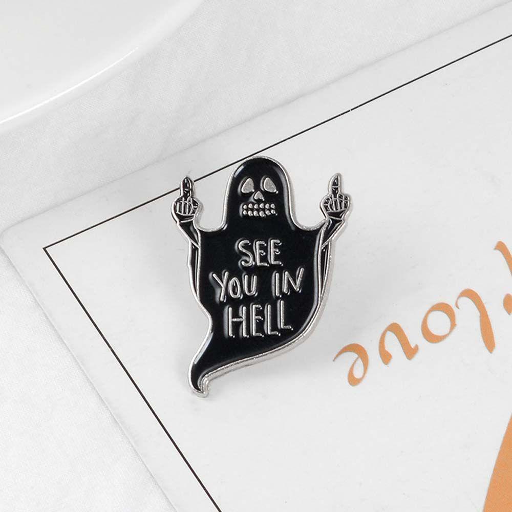 Needway   Hantu Bros Punk Mantel Jari Tengah See you in hell Tangan Lencana Pin Enamel Pin