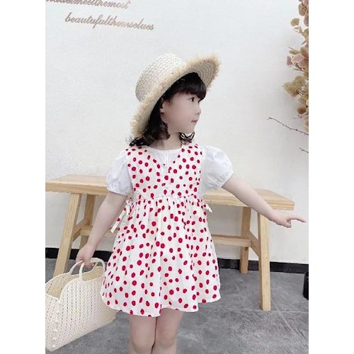 Baju Anak Cewek Perempuan Lucu Dress 2 In 1 Much Polkadotte K64