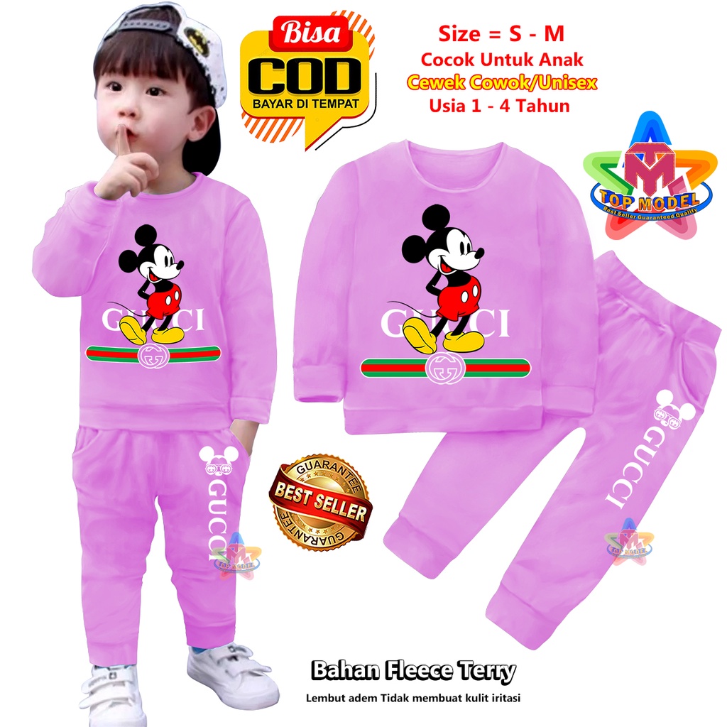 Setelan Baju Anak UNISEX 1-4 Tahun Cewek Cowok,TM0003 B terbaru dan termurah Bahan Fleece Terry