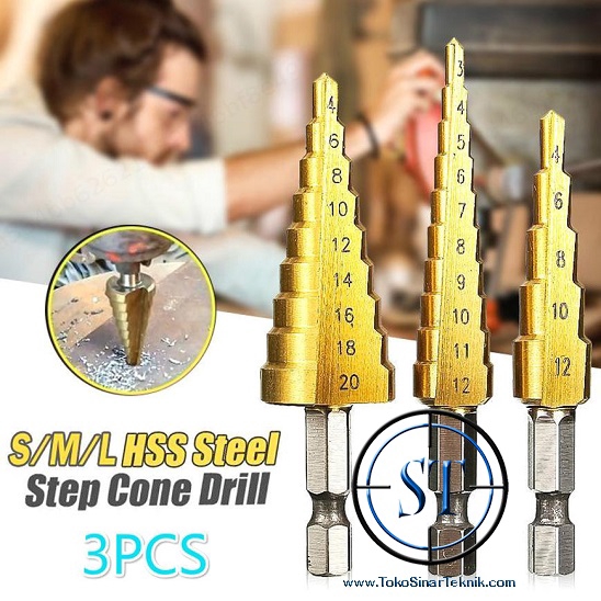 Mata Bor PAGODA TITANIUM 3 Set Lurus/Tangga Drill Bits Size Paket 4-12mm 4-20mm 3-12mm