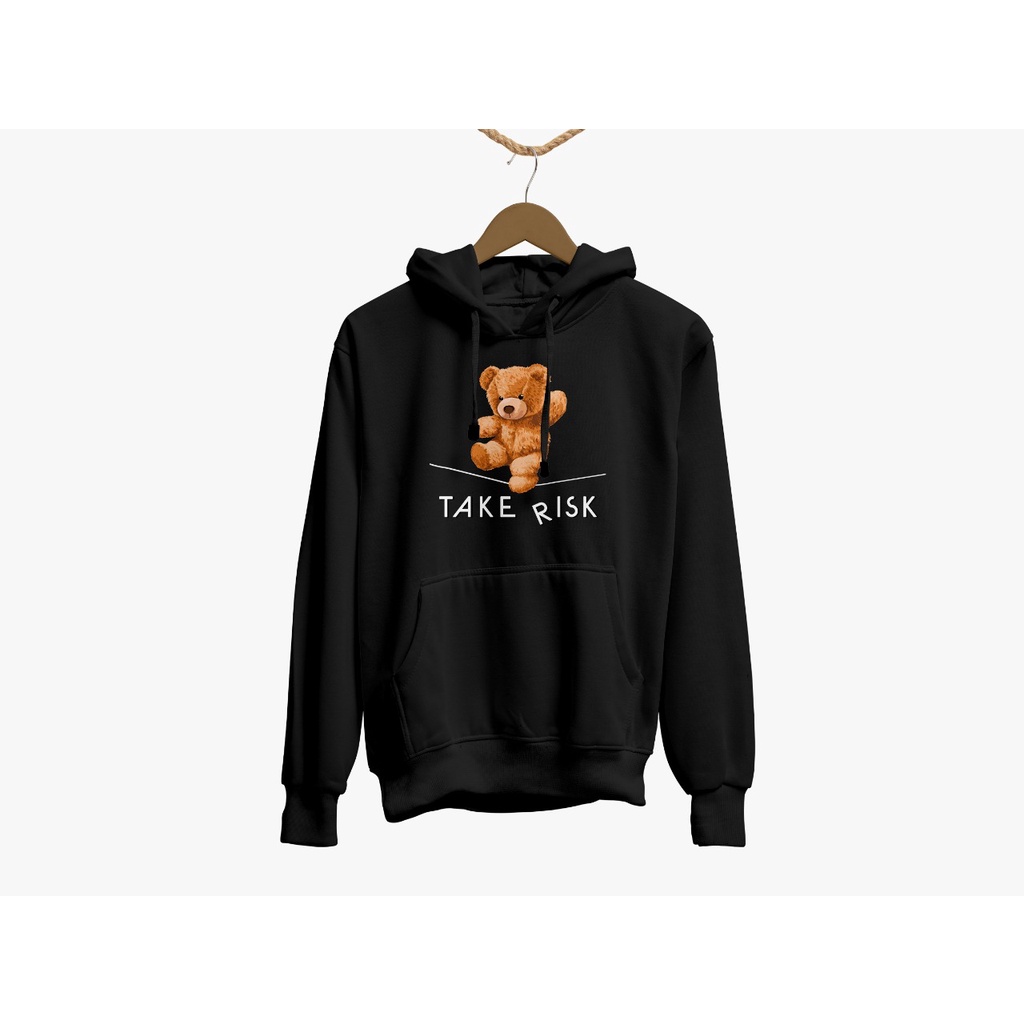 Sweater Hoodie Motif BEAR RISK Bahan Fleece Tebal Premium Pria Wanita