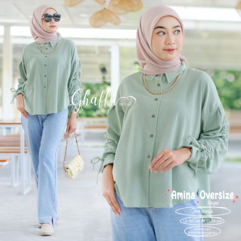 AMINA OVERSIZE BY GHAFFA THE LABEL / BLOUSE WANITA MUSLIMAH / Atasan wanita crinkle premium