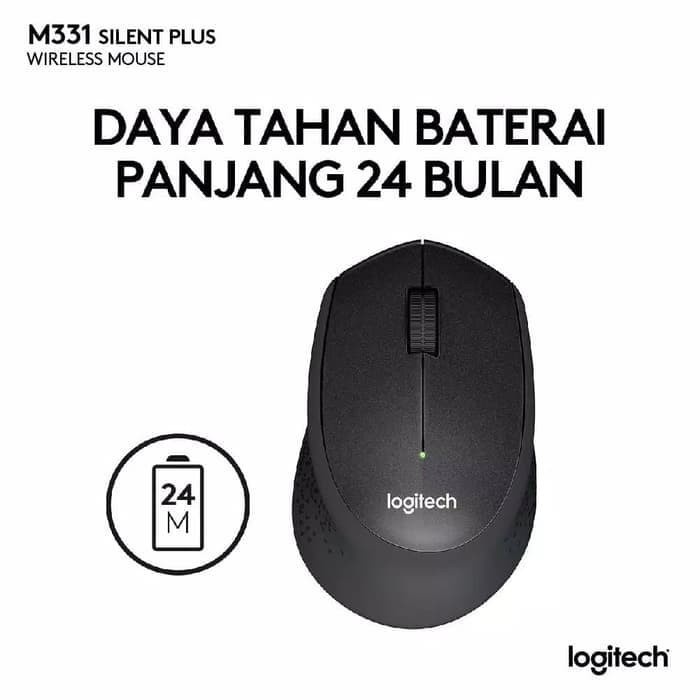 Mouse Logitech Usb Wireless M331 Silent Touch -Black klik Compact untuk Windows, Mac, ChromeOS Batre Include Plug And Play Original Garansi Resmi