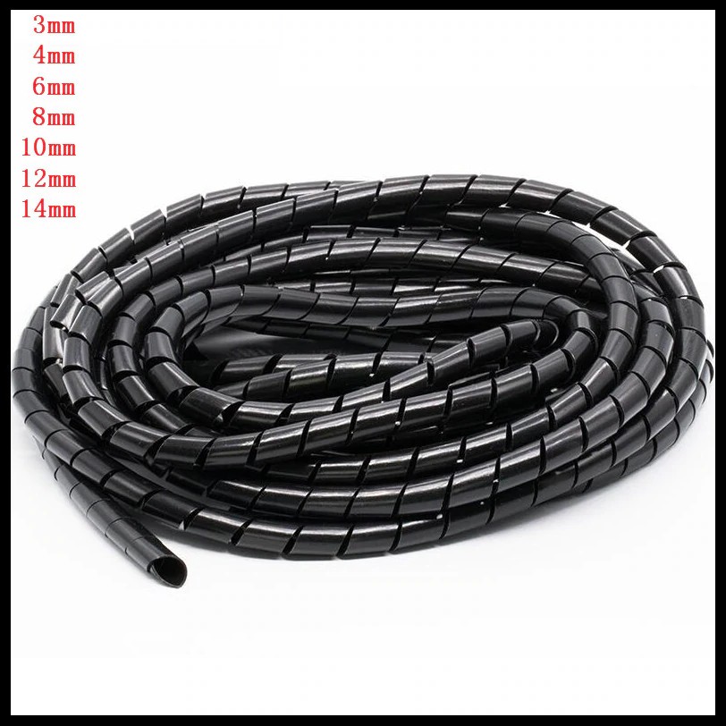 

3pcs/Lot 3mm 4mm 6mm 8mm 10mm 12mm 14mm Black Spiral Cable Wire Wrap Tube Computer Manage Cord