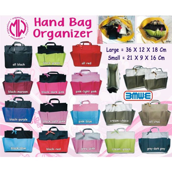 Handbag organizer medium hand tas, bag in bag Tas dalam tas medium dengan perekat BOM