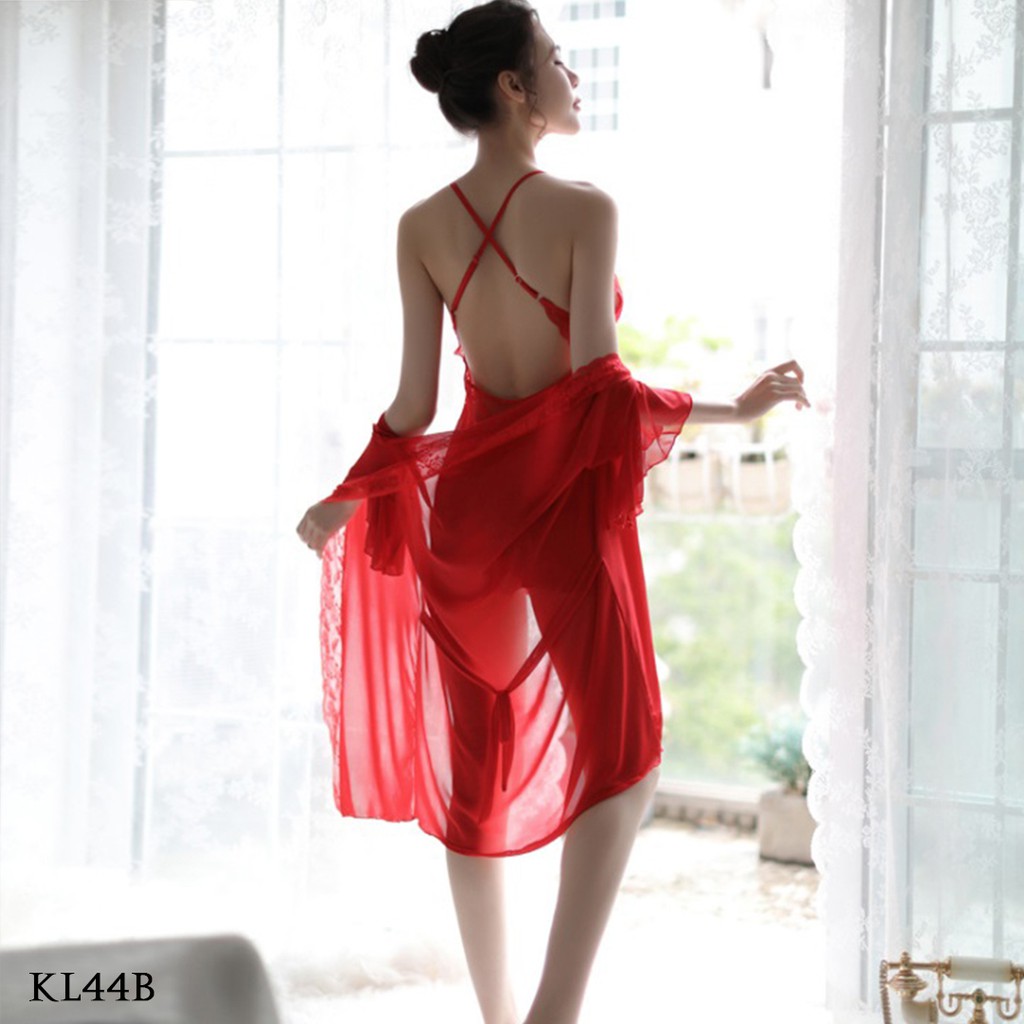 [STOK TERBATAS] BAJU TIDUR WANITA DEWASA LINGERIE KIMONO LACE MERAH KL44B