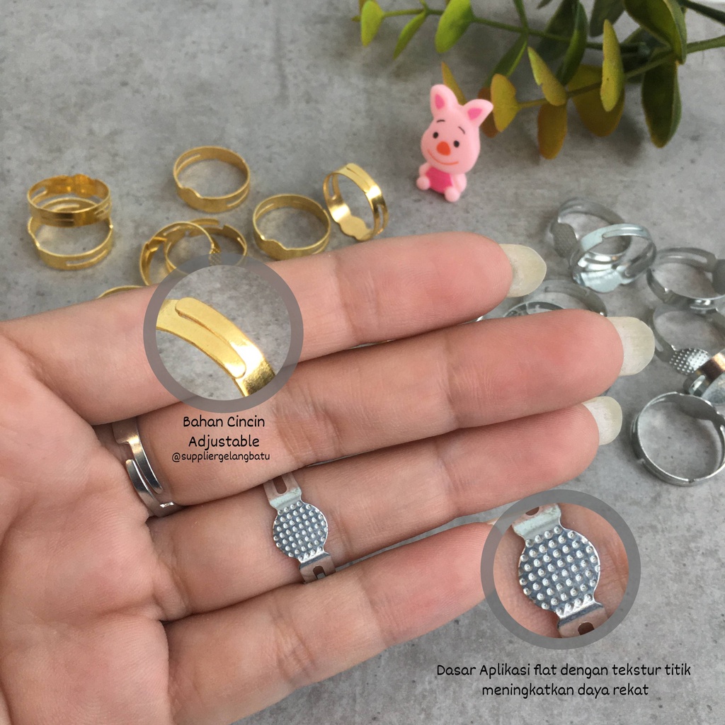 Bahan rangka ring Cincin Adjustable Warna Gold / Silver emban eceran