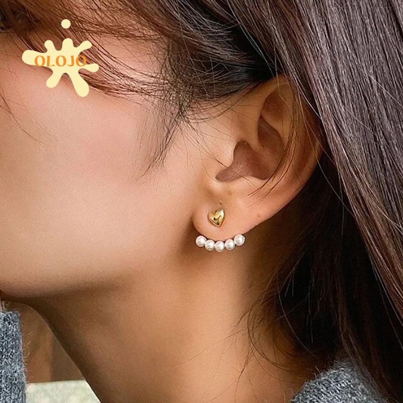 Anting Stud Bentuk Hati Aksen Mutiara Untuk Wanita
