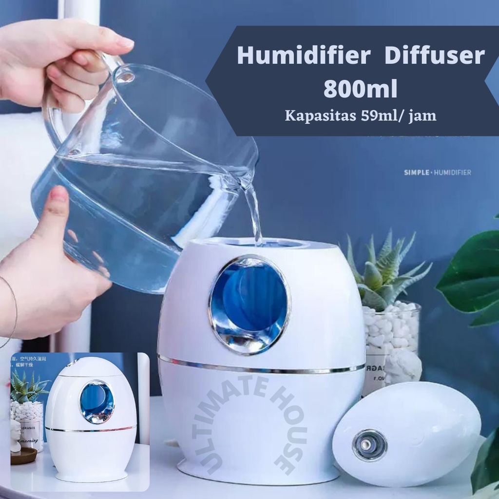 Humidifier Diffuser Egg Shell 800ml Pelembab Penjernih Udara Air Purifier 7 Warna