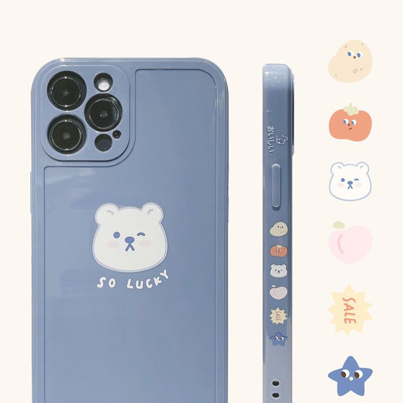 Soft Case Motif Lucky Bear Full Protection for iPhone 7 8 SE 7+ 8+ X XR XS 11 12 13 MINI PRO MAX