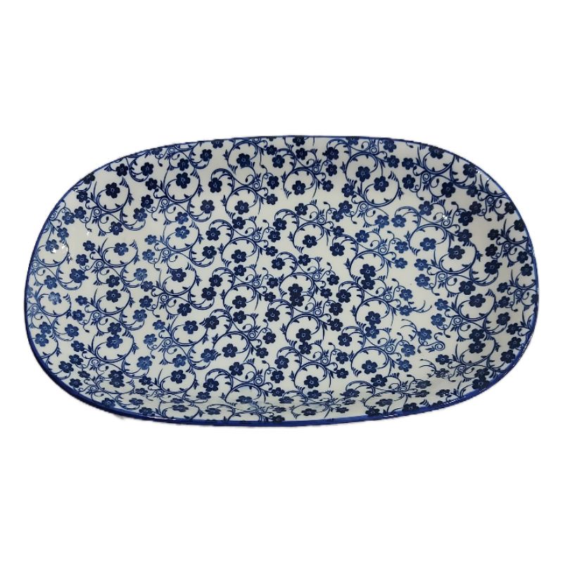 PIRING OVAL KERAMIK BIRU PUTIH 12"