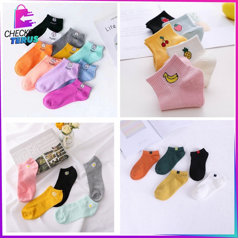 CT P55-P58 Kaos Kaki Pendek Dewasa Kaos Kaki Semata Kaki Polos Lucu Kaos Kaki Ankle Wanita Motif Lucu Kaos Kaki Pendek