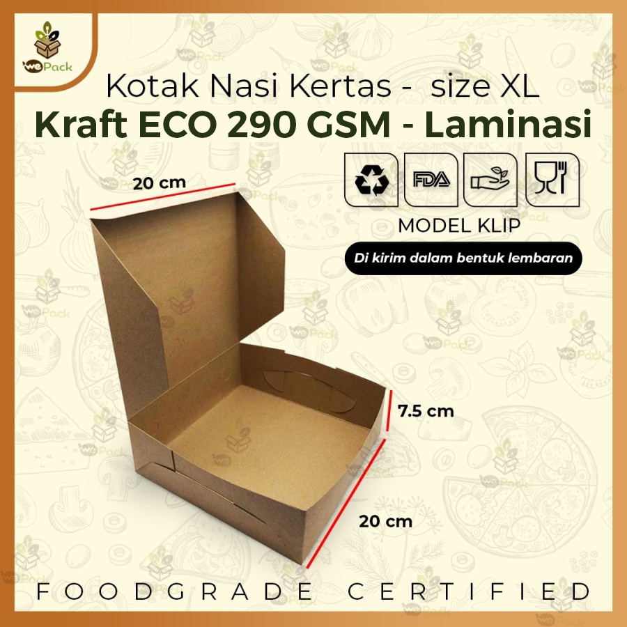 

Dus Kotak 20x20x7,5cm 325 GSM Nasi Kue Box Makanan KRAFT PE Laminasi FOODGRADE