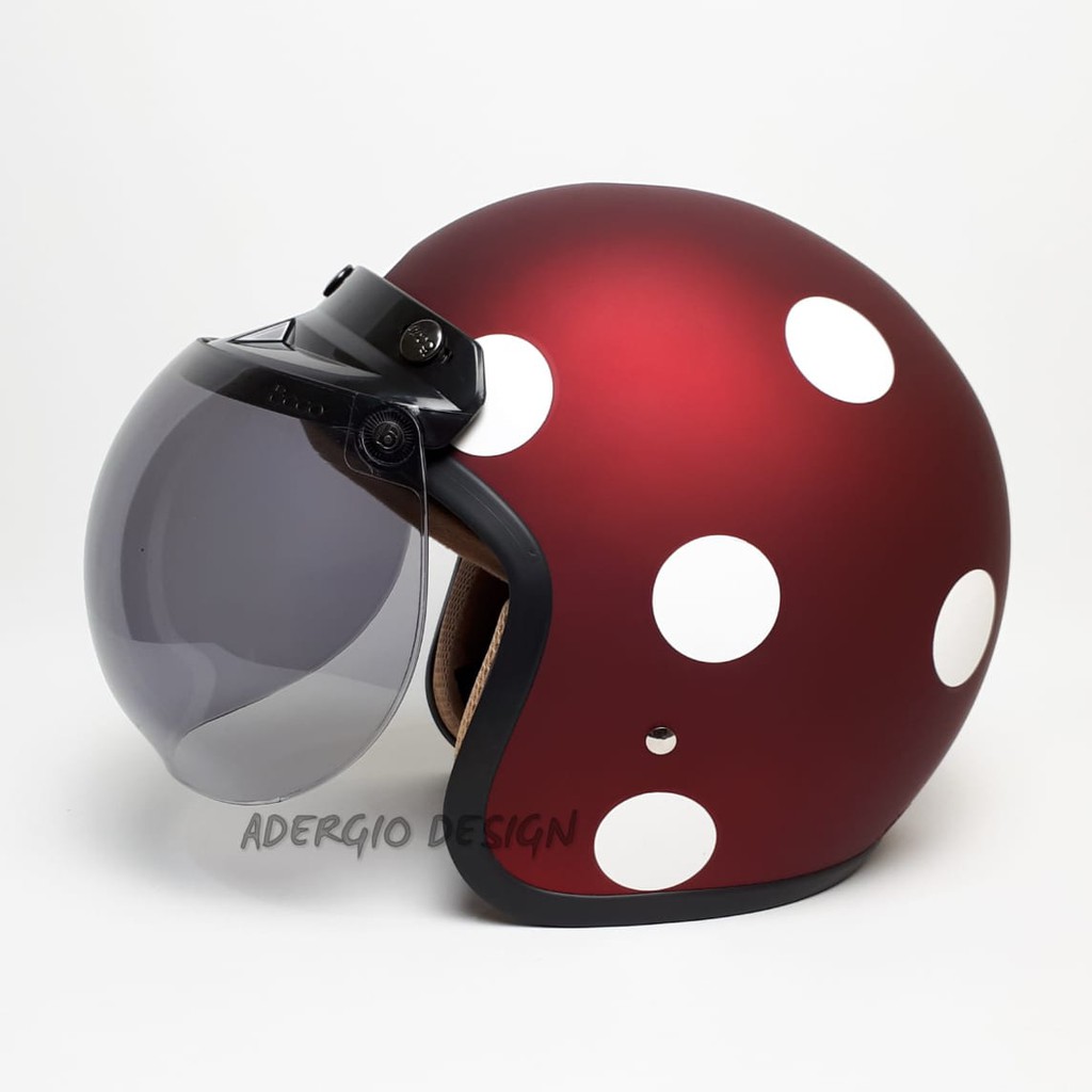 Helm Bogo Dewasa Kaca Bogo Ori Full Leher SNI Motif Simple Polkadot Vespa